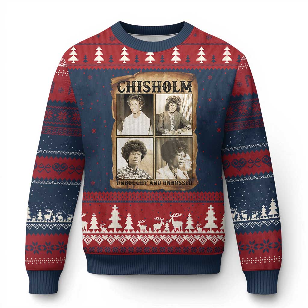 Vintage Shirley Chisholm Unbought And Unbossed Ugly Christmas Sweater Womens History Month TS12 Navy Red Print Your Wear