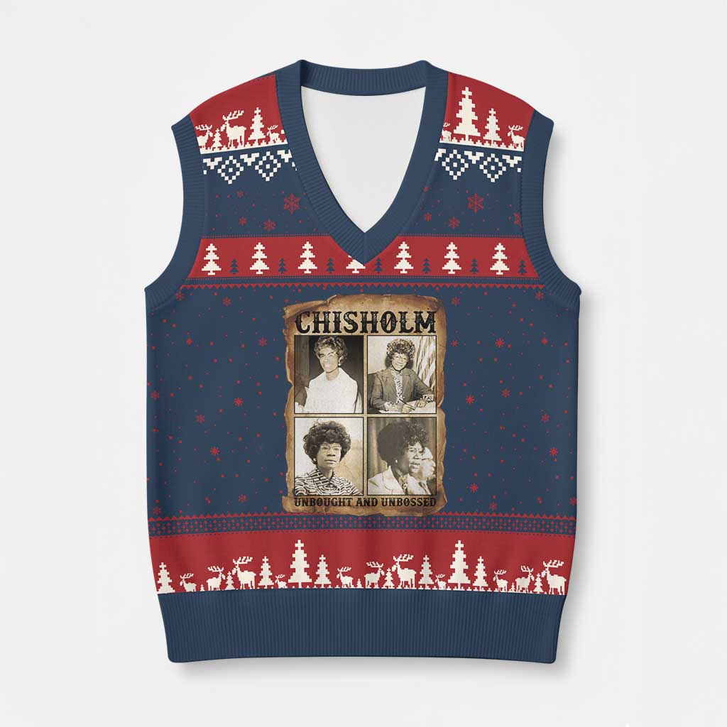 Vintage Shirley Chisholm Unbought And Unbossed V-Neck Knit Sweater Vest Womens History Month TS12 Navy Red Print Your Wear
