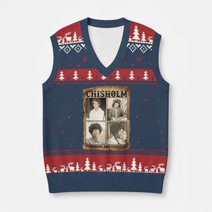 Vintage Shirley Chisholm Unbought And Unbossed V-Neck Knit Sweater Vest Womens History Month TS12 Navy Red Print Your Wear