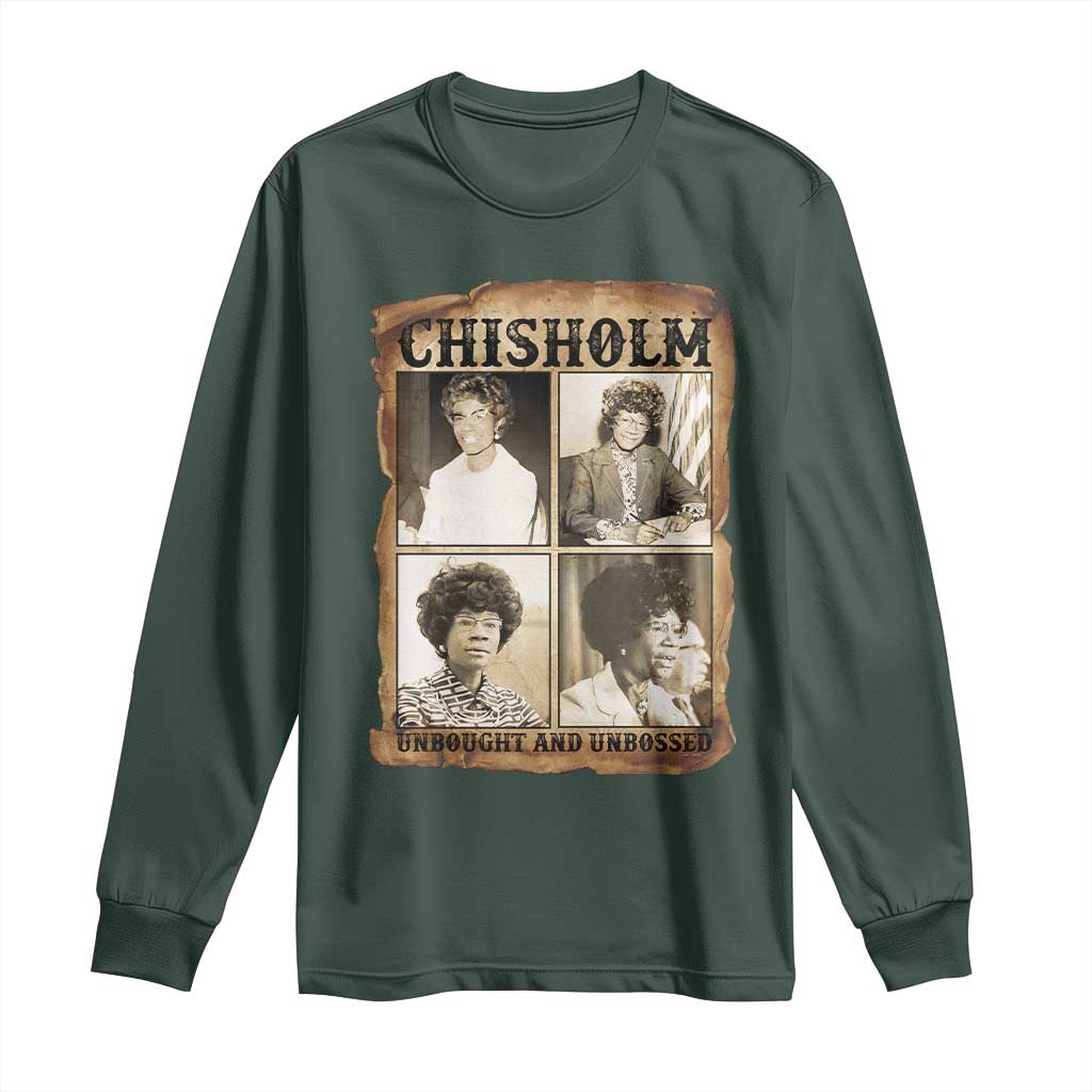 Vintage Shirley Chisholm Unbought And Unbossed Long Sleeve Shirt Womens History Month TS12 Dark Forest Green Print Your Wear