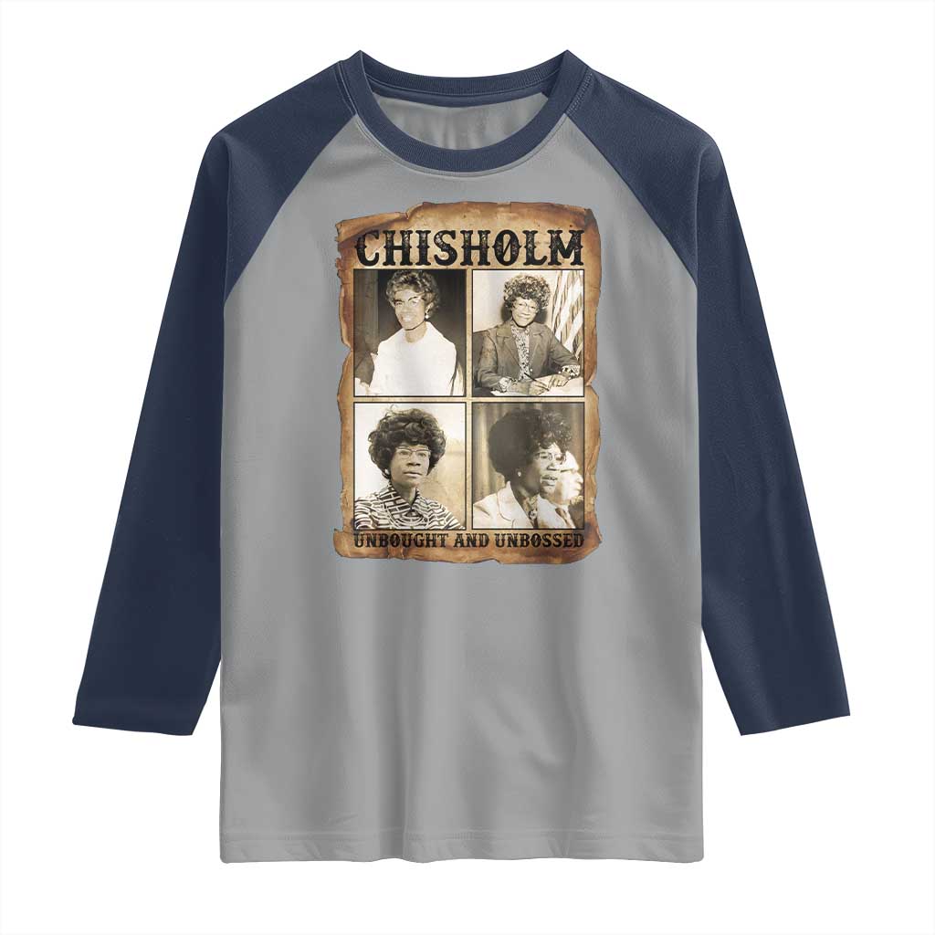 Vintage Shirley Chisholm Unbought And Unbossed Raglan Shirt Womens History Month TS12 Sport Gray Navy Print Your Wear