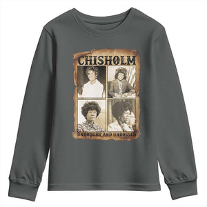 Vintage Shirley Chisholm Unbought And Unbossed Youth Sweatshirt Womens History Month TS12 Dark Heather Print Your Wear