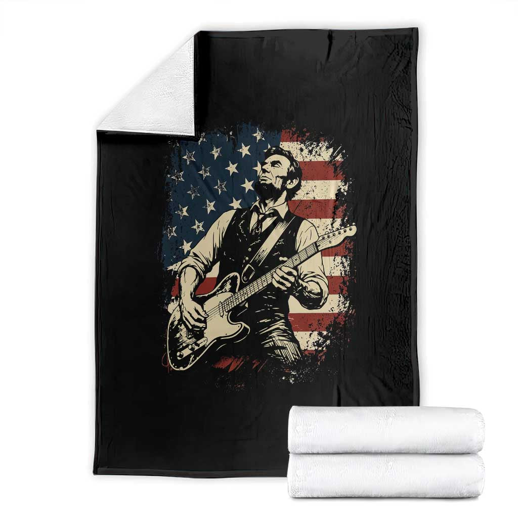 Vintage Abraham Lincoln Playing Electric Guitar Throw Blanket Patriotic Rocker Gift TS12 Black Print Your Wear
