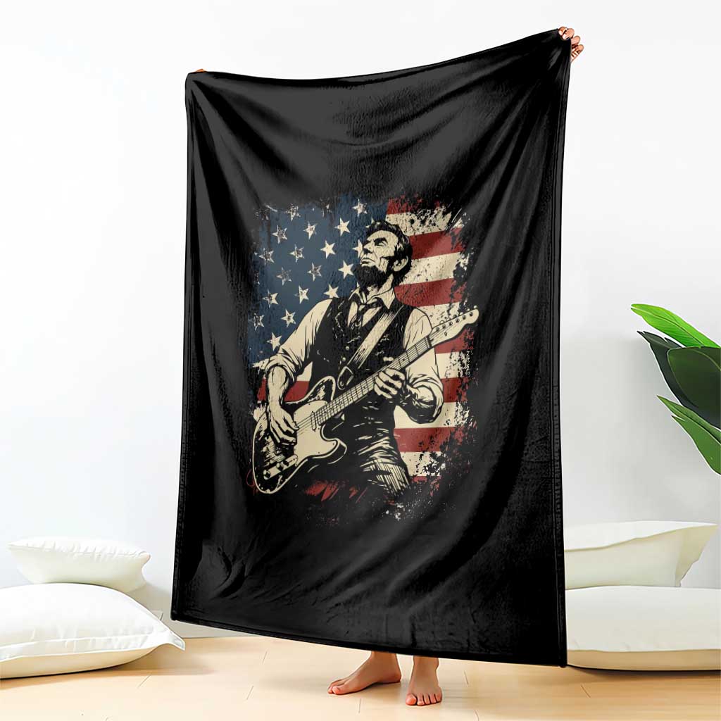 Vintage Abraham Lincoln Playing Electric Guitar Throw Blanket Patriotic Rocker Gift TS12 Print Your Wear
