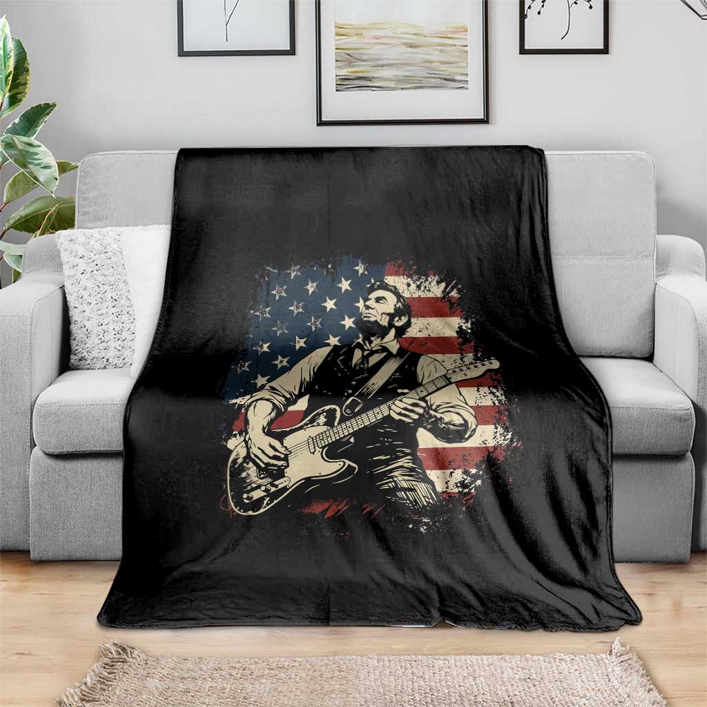 Vintage Abraham Lincoln Playing Electric Guitar Throw Blanket Patriotic Rocker Gift TS12 Print Your Wear