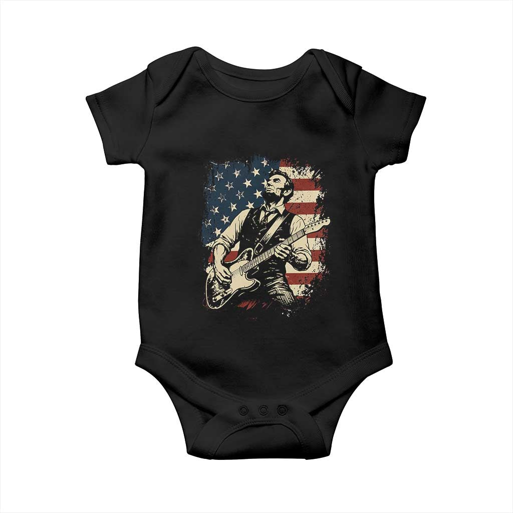 Vintage Abraham Lincoln Playing Electric Guitar Baby Onesie Patriotic Rocker Gift TS12 Black Print Your Wear