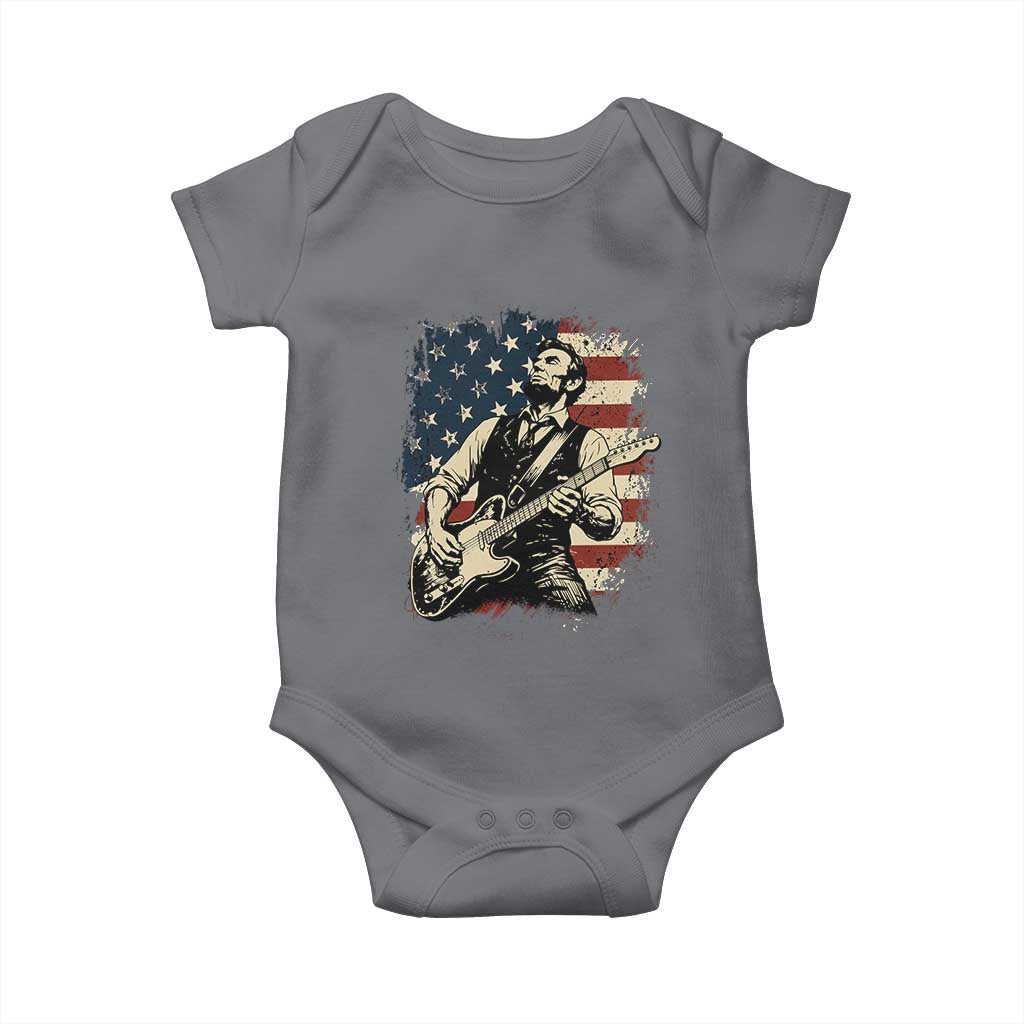Vintage Abraham Lincoln Playing Electric Guitar Baby Onesie Patriotic Rocker Gift TS12 Charcoal Print Your Wear