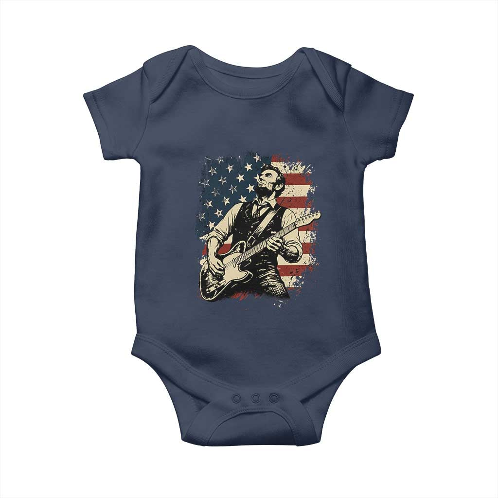 Vintage Abraham Lincoln Playing Electric Guitar Baby Onesie Patriotic Rocker Gift TS12 Navy Print Your Wear