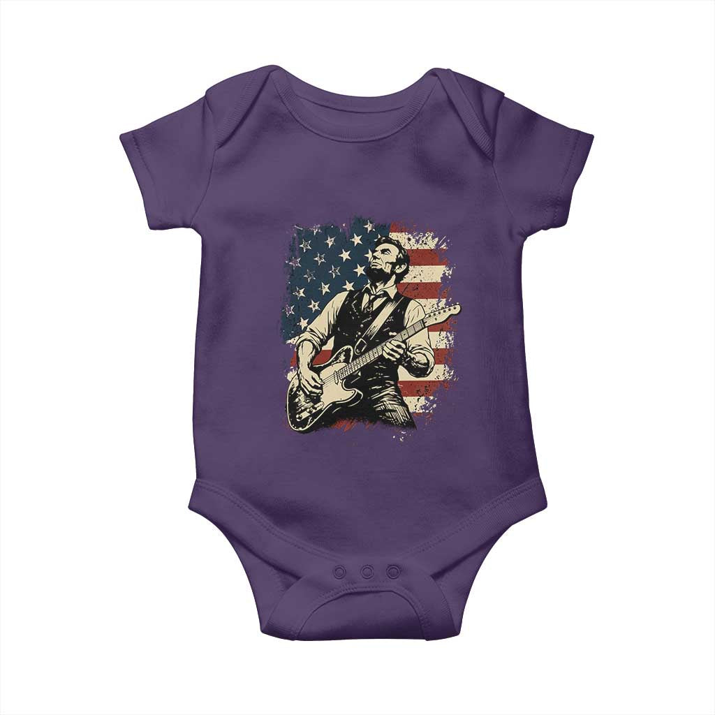 Vintage Abraham Lincoln Playing Electric Guitar Baby Onesie Patriotic Rocker Gift TS12 Purple Print Your Wear