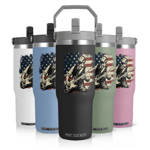 Vintage Abraham Lincoln Playing Electric Guitar Flip Straw Tumbler Patriotic Rocker Gift TS12 Print Your Wear