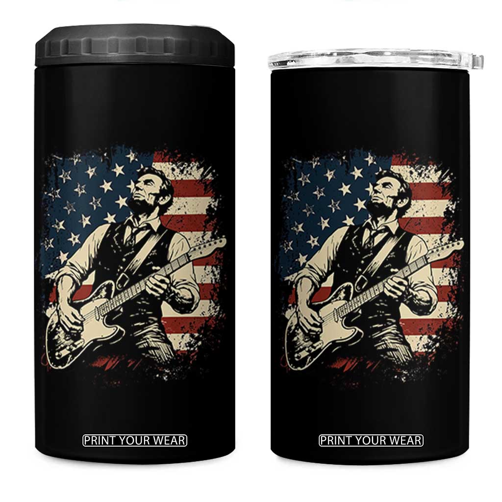 Vintage Abraham Lincoln Playing Electric Guitar 4 in 1 Can Cooler Tumbler Patriotic Rocker Gift TS12 One Size: 16 oz Black Print Your Wear