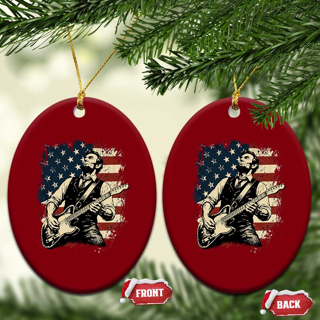 Vintage Abraham Lincoln Playing Electric Guitar Ceramic Ornament Patriotic Rocker Gift TS12 Print Your Wear