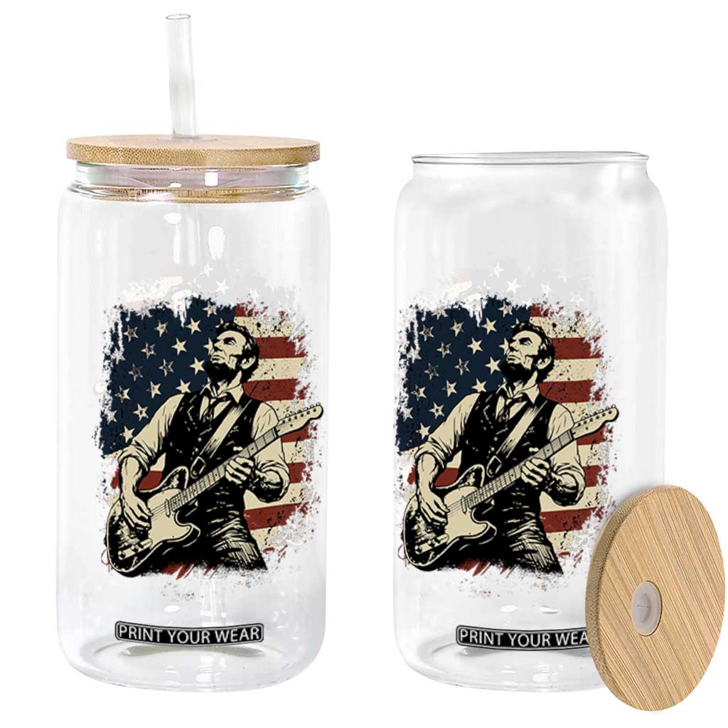 Vintage Abraham Lincoln Playing Electric Guitar Glass Can Patriotic Rocker Gift TS12 Print Your Wear