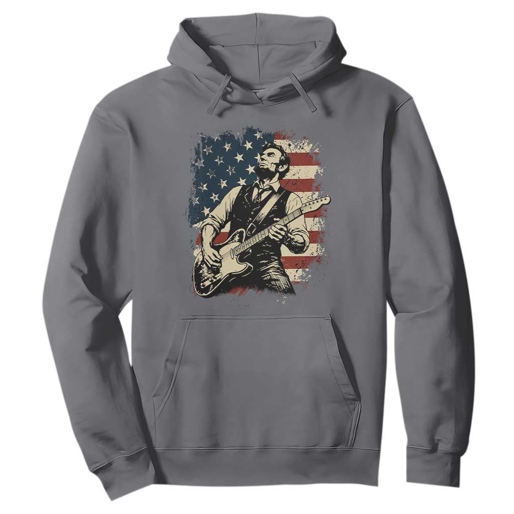 Vintage Abraham Lincoln Playing Electric Guitar Hoodie Patriotic Rocker Gift TS12 Charcoal Print Your Wear