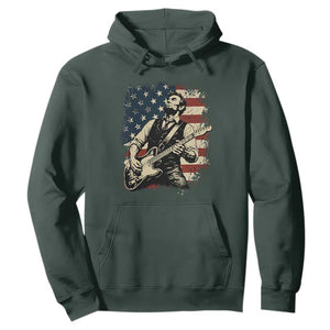Vintage Abraham Lincoln Playing Electric Guitar Hoodie Patriotic Rocker Gift TS12 Dark Forest Green Print Your Wear