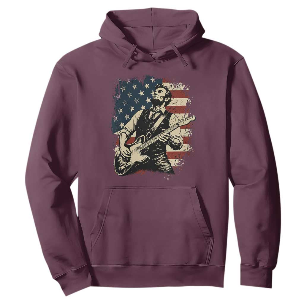 Vintage Abraham Lincoln Playing Electric Guitar Hoodie Patriotic Rocker Gift TS12 Maroon Print Your Wear