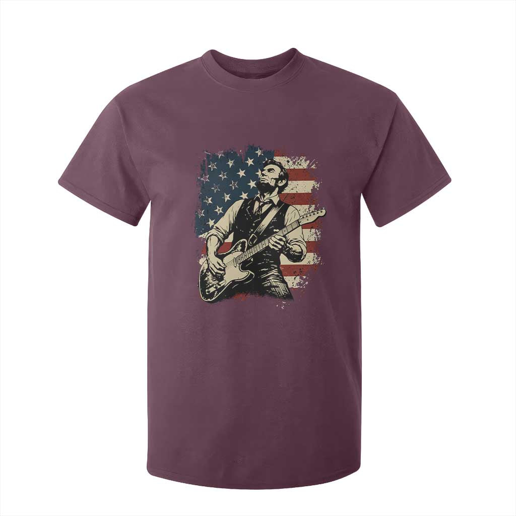 Vintage Abraham Lincoln Playing Electric Guitar T Shirt For Kid Patriotic Rocker Gift TS12 Maroon Print Your Wear