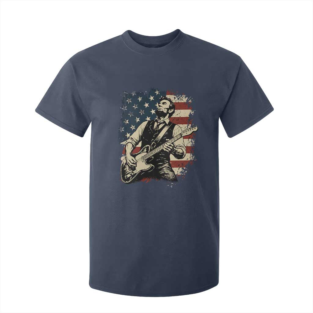 Vintage Abraham Lincoln Playing Electric Guitar T Shirt For Kid Patriotic Rocker Gift TS12 Navy Print Your Wear