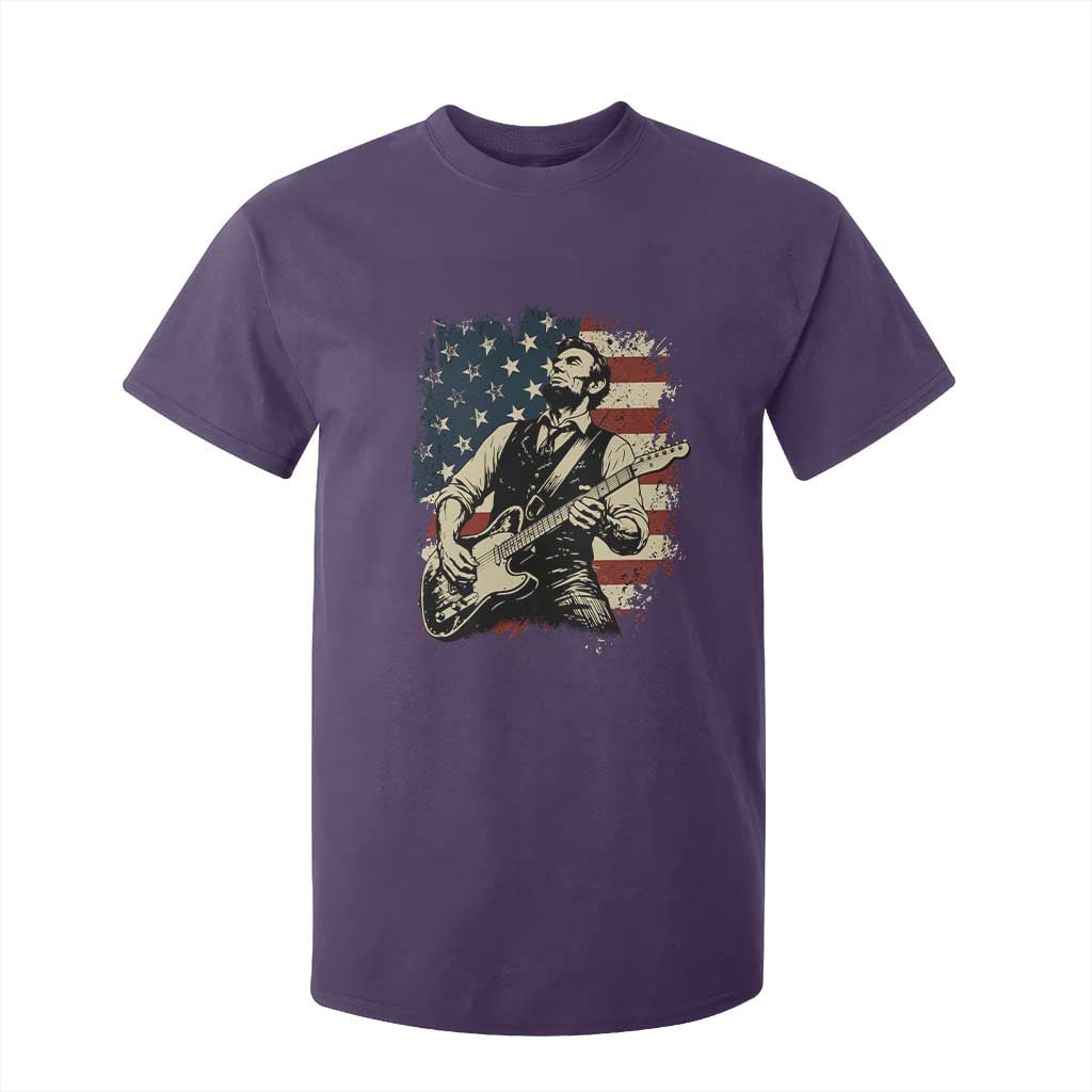 Vintage Abraham Lincoln Playing Electric Guitar T Shirt For Kid Patriotic Rocker Gift TS12 Purple Print Your Wear