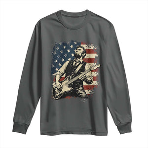 Vintage Abraham Lincoln Playing Electric Guitar Long Sleeve Shirt Patriotic Rocker Gift TS12 Dark Heather Print Your Wear