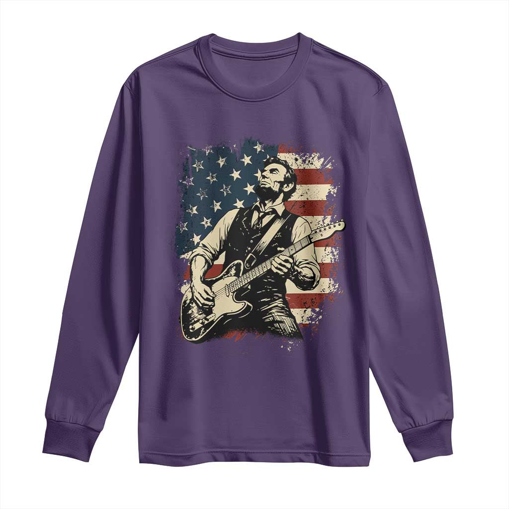 Vintage Abraham Lincoln Playing Electric Guitar Long Sleeve Shirt Patriotic Rocker Gift TS12 Purple Print Your Wear