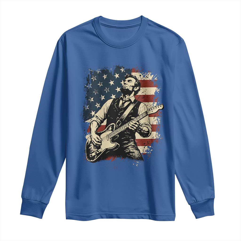 Vintage Abraham Lincoln Playing Electric Guitar Long Sleeve Shirt Patriotic Rocker Gift TS12 Royal Blue Print Your Wear