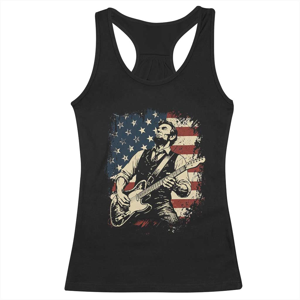 Vintage Abraham Lincoln Playing Electric Guitar Racerback Tank Top Patriotic Rocker Gift TS12 Black Print Your Wear