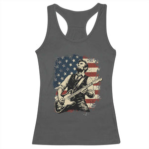 Vintage Abraham Lincoln Playing Electric Guitar Racerback Tank Top Patriotic Rocker Gift TS12 Dark Heather Print Your Wear