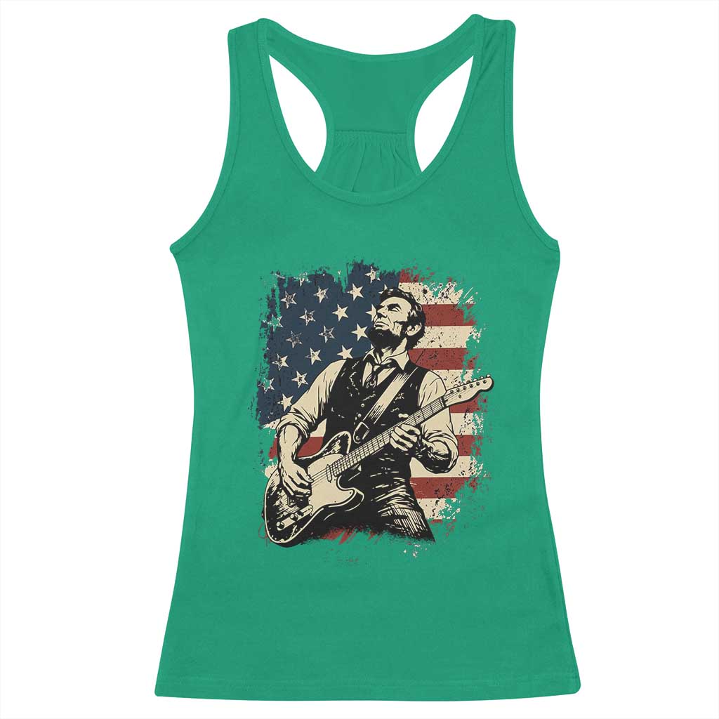 Vintage Abraham Lincoln Playing Electric Guitar Racerback Tank Top Patriotic Rocker Gift TS12 Irish Green Print Your Wear