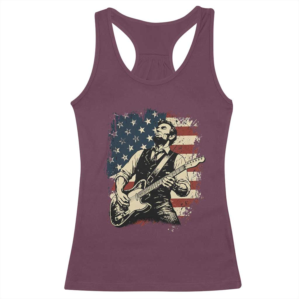 Vintage Abraham Lincoln Playing Electric Guitar Racerback Tank Top Patriotic Rocker Gift TS12 Maroon Print Your Wear