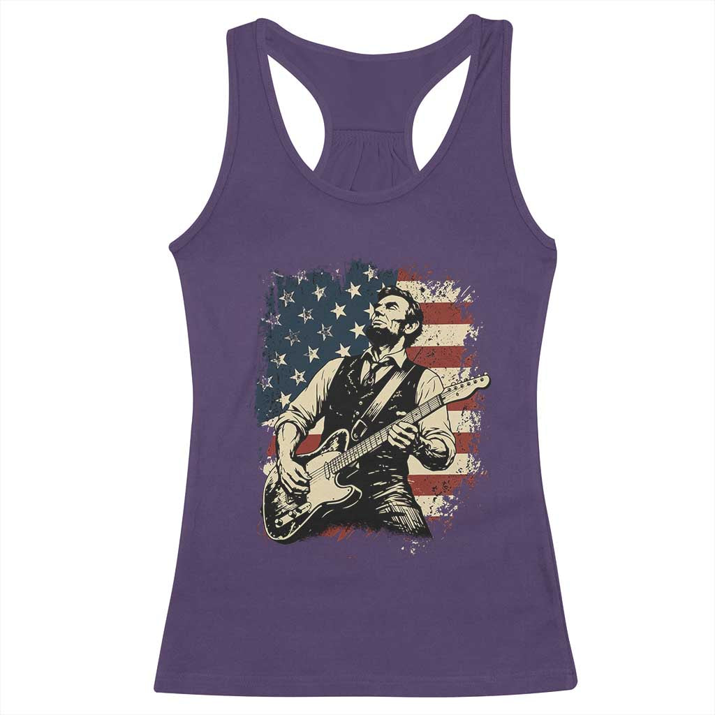 Vintage Abraham Lincoln Playing Electric Guitar Racerback Tank Top Patriotic Rocker Gift TS12 Purple Print Your Wear