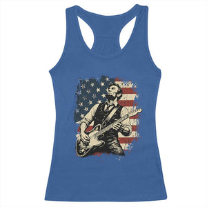 Vintage Abraham Lincoln Playing Electric Guitar Racerback Tank Top Patriotic Rocker Gift TS12 Royal Blue Print Your Wear