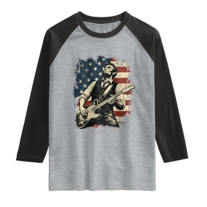 Vintage Abraham Lincoln Playing Electric Guitar Raglan Shirt Patriotic Rocker Gift TS12 Heather Gray Black Print Your Wear
