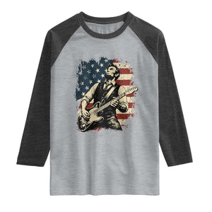 Vintage Abraham Lincoln Playing Electric Guitar Raglan Shirt Patriotic Rocker Gift TS12 Heather Gray Heather Charcoal Print Your Wear