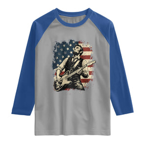 Vintage Abraham Lincoln Playing Electric Guitar Raglan Shirt Patriotic Rocker Gift TS12 Sport Gray Royal Print Your Wear