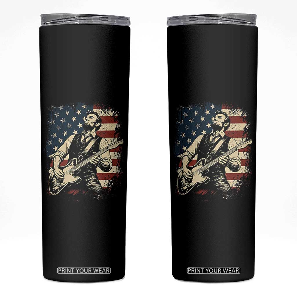 Vintage Abraham Lincoln Playing Electric Guitar Skinny Tumbler Patriotic Rocker Gift TS12 Black Print Your Wear