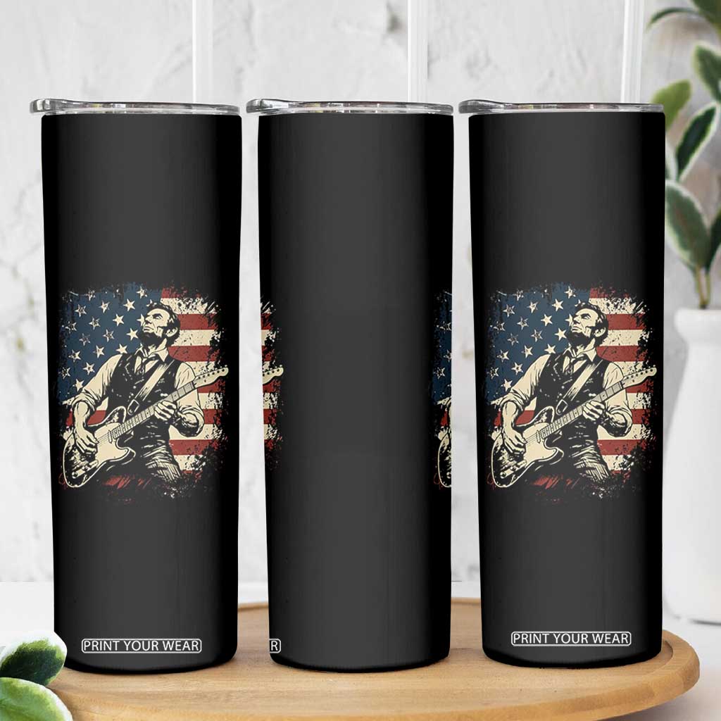 Vintage Abraham Lincoln Playing Electric Guitar Skinny Tumbler Patriotic Rocker Gift TS12 Print Your Wear