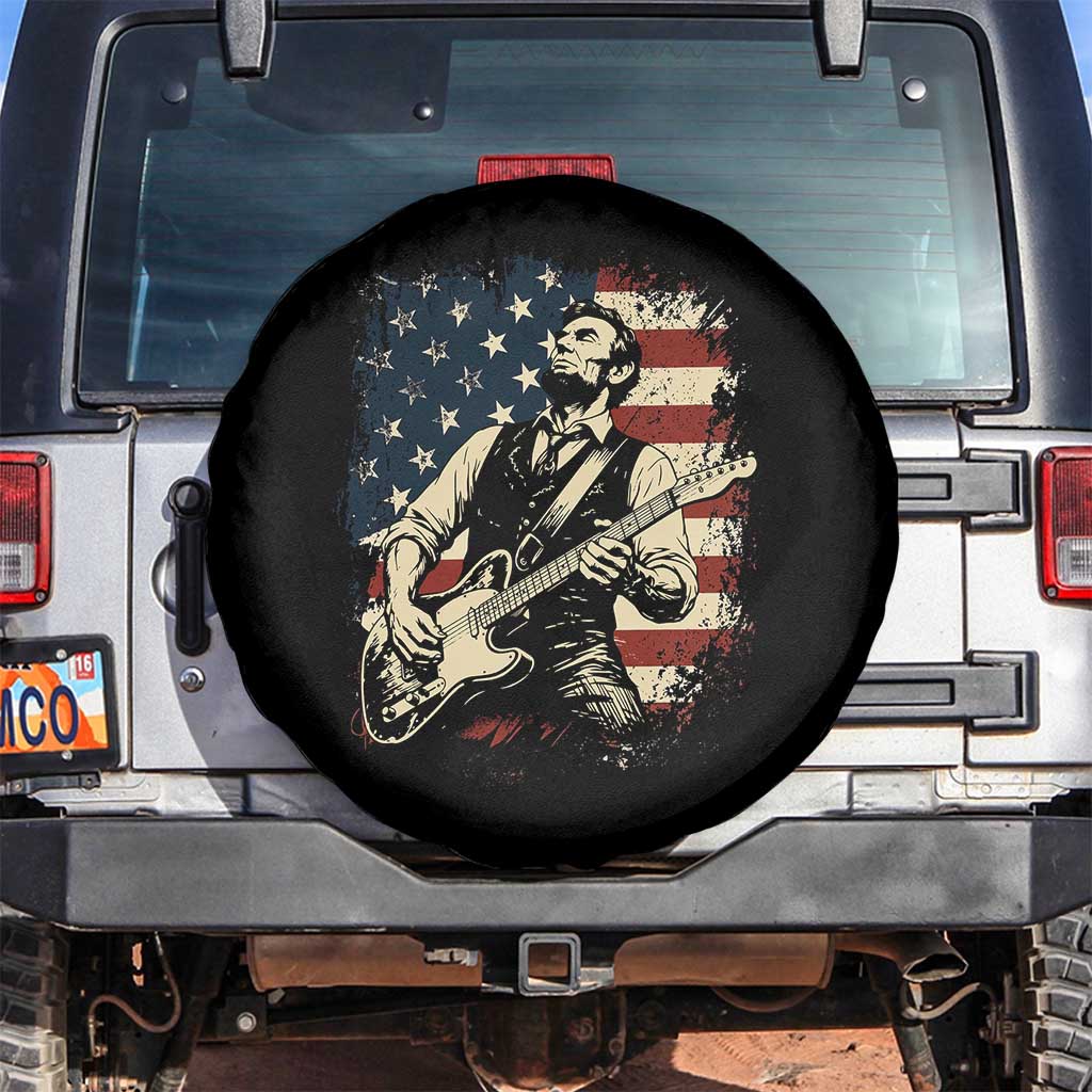 Vintage Abraham Lincoln Playing Electric Guitar Spare Tire Cover Patriotic Rocker Gift TS12 No hole Black Print Your Wear