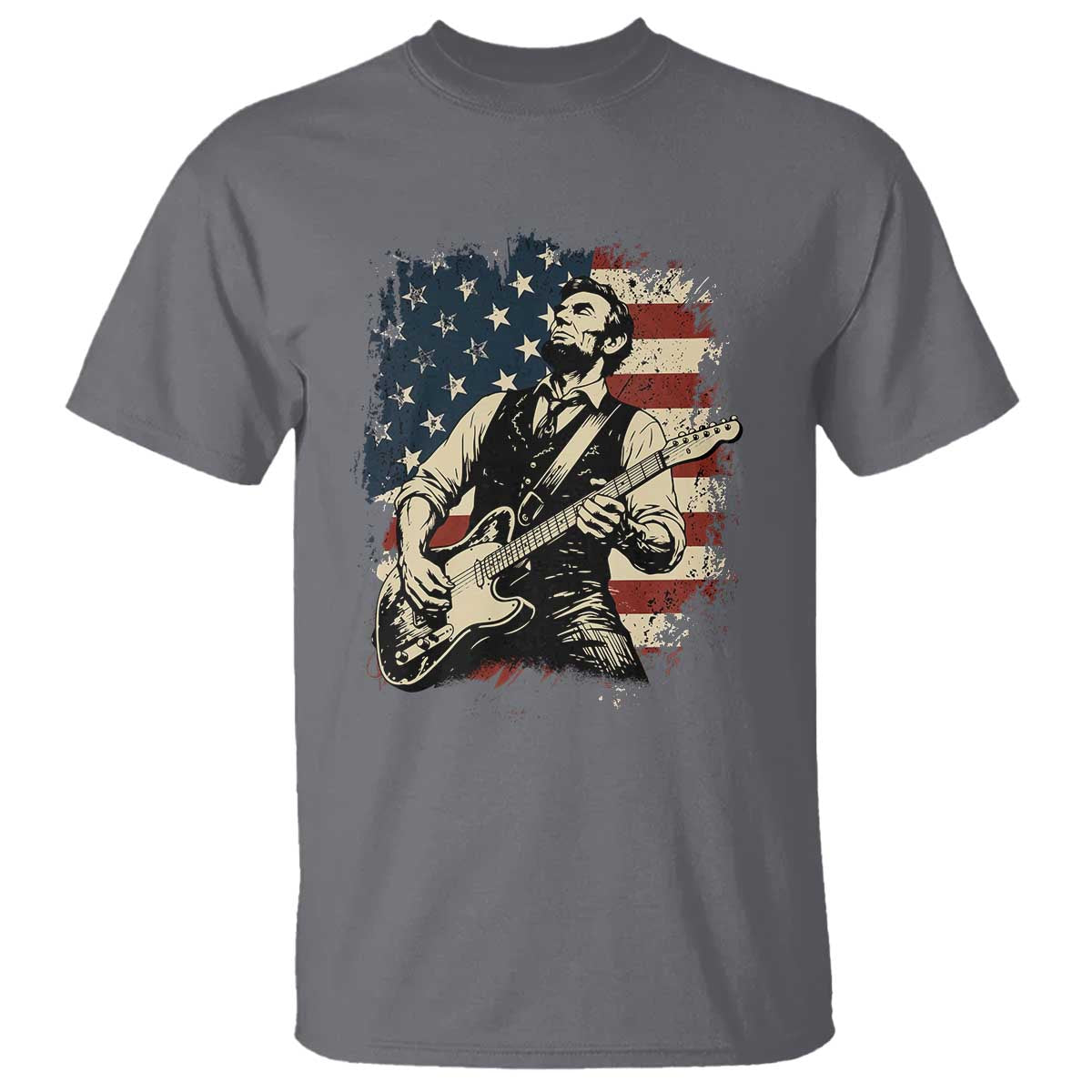 Vintage Abraham Lincoln Playing Electric Guitar T Shirt Patriotic Rocker Gift TS12 Charcoal Print Your Wear
