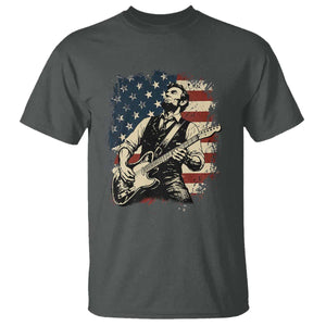 Vintage Abraham Lincoln Playing Electric Guitar T Shirt Patriotic Rocker Gift TS12 Dark Heather Print Your Wear