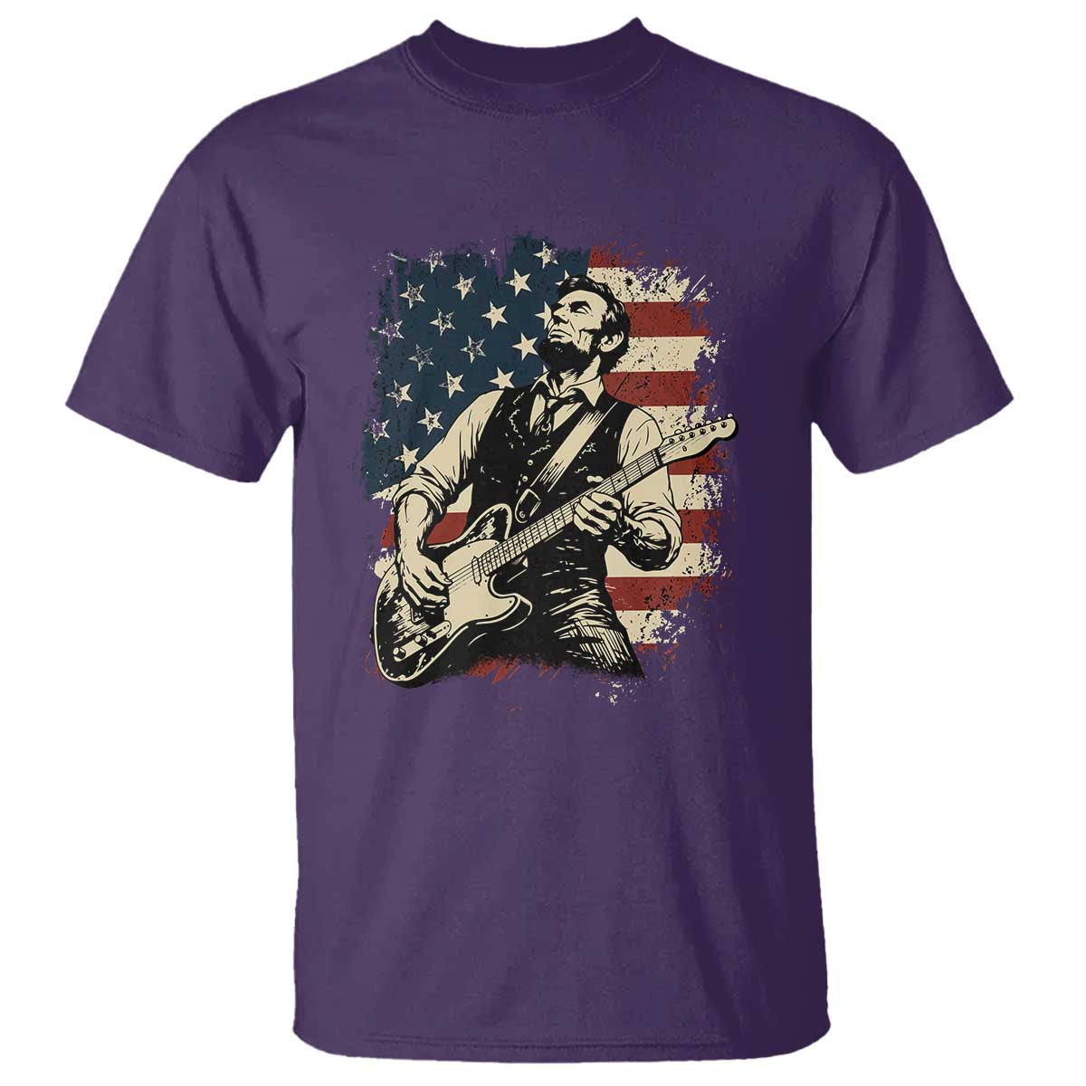 Vintage Abraham Lincoln Playing Electric Guitar T Shirt Patriotic Rocker Gift TS12 Purple Print Your Wear