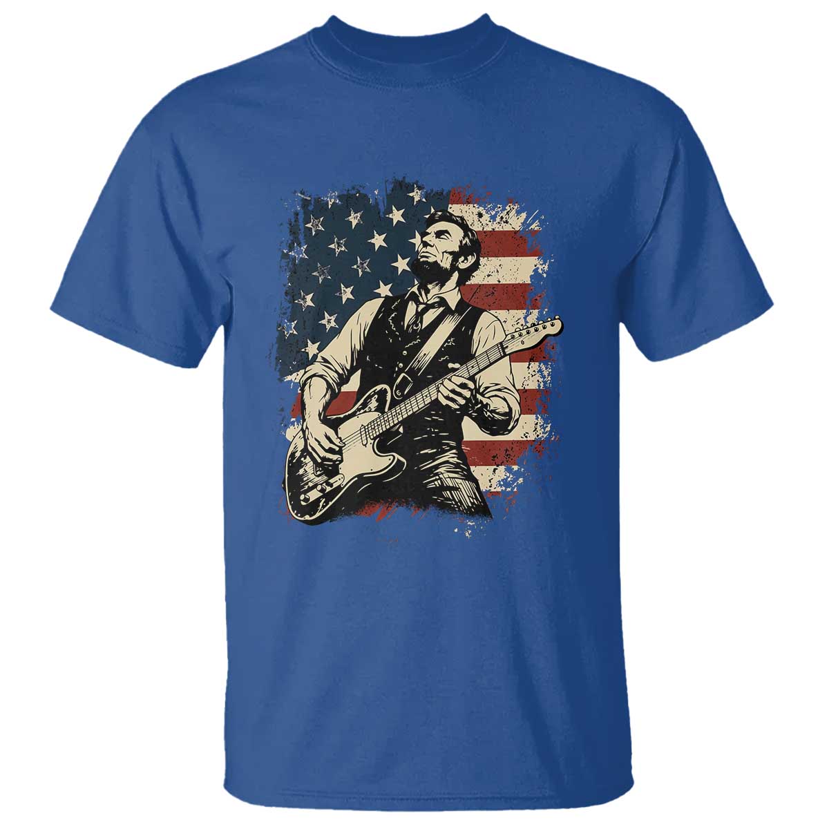 Vintage Abraham Lincoln Playing Electric Guitar T Shirt Patriotic Rocker Gift TS12 Royal Blue Print Your Wear