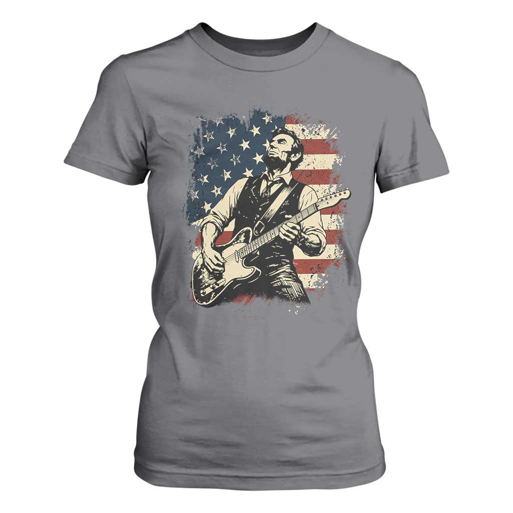 Vintage Abraham Lincoln Playing Electric Guitar T Shirt For Women Patriotic Rocker Gift TS12 Charcoal Print Your Wear