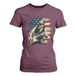 Vintage Abraham Lincoln Playing Electric Guitar T Shirt For Women Patriotic Rocker Gift TS12 Maroon Print Your Wear