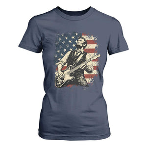 Vintage Abraham Lincoln Playing Electric Guitar T Shirt For Women Patriotic Rocker Gift TS12 Navy Print Your Wear
