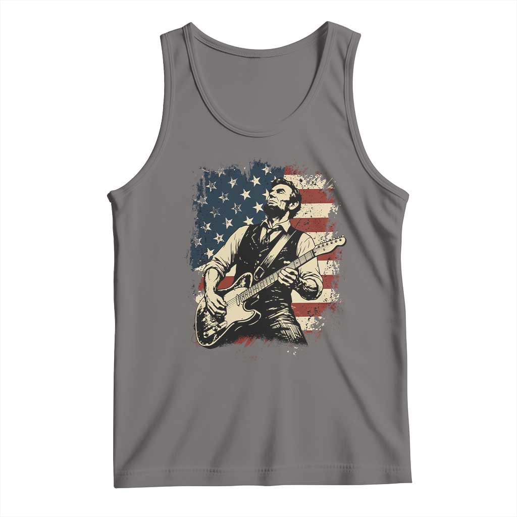 Vintage Abraham Lincoln Playing Electric Guitar Tank Top Patriotic Rocker Gift TS12 Deep Heather Print Your Wear
