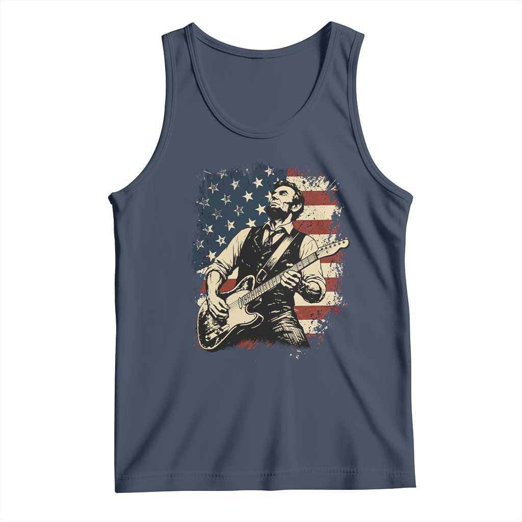 Vintage Abraham Lincoln Playing Electric Guitar Tank Top Patriotic Rocker Gift TS12 Navy Print Your Wear