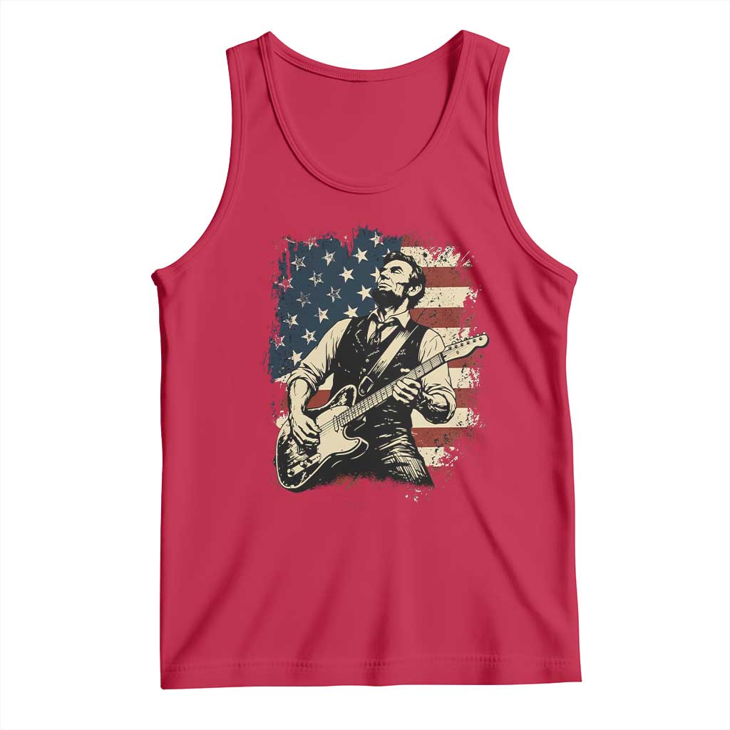 Vintage Abraham Lincoln Playing Electric Guitar Tank Top Patriotic Rocker Gift TS12 Red Print Your Wear