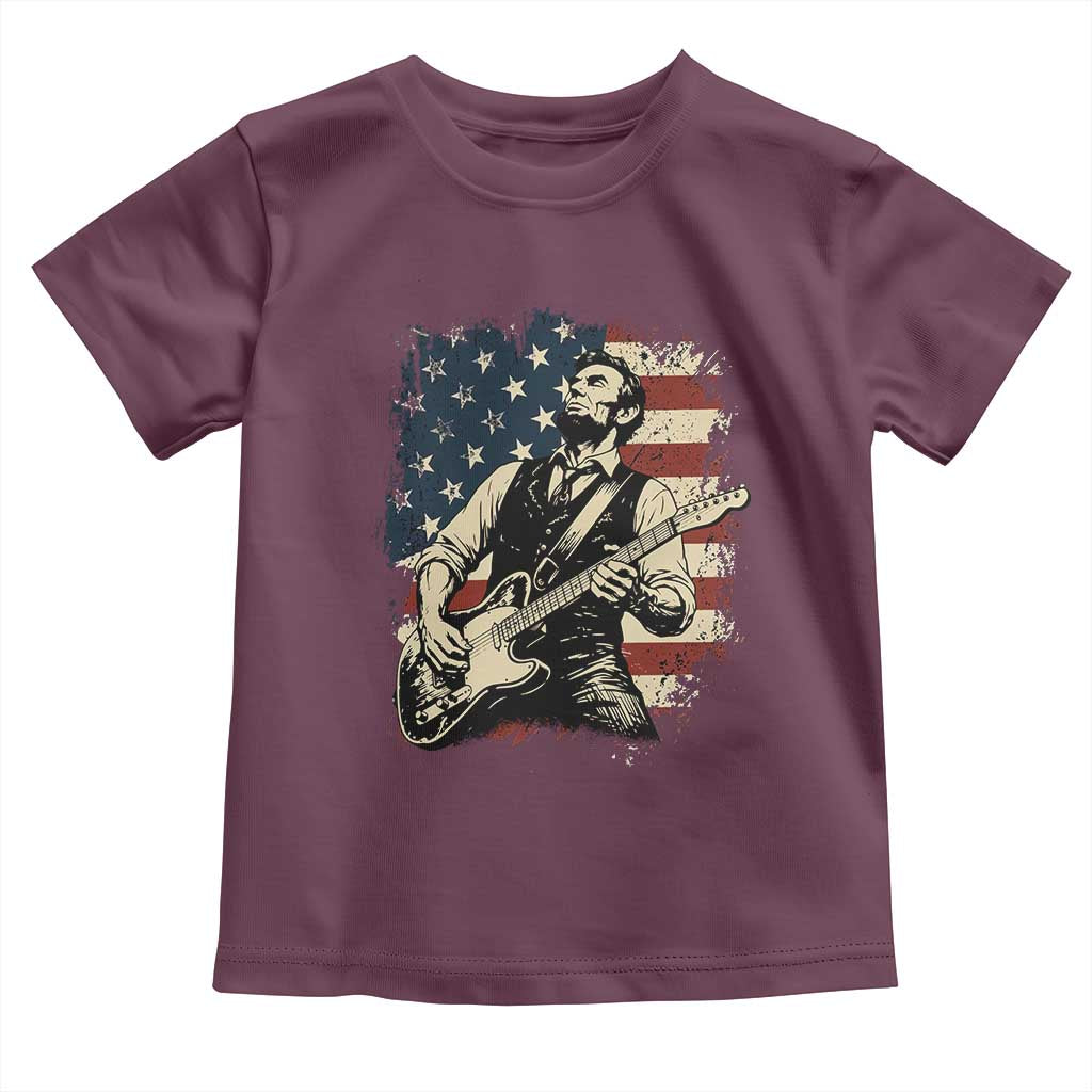 Vintage Abraham Lincoln Playing Electric Guitar Toddler T Shirt Patriotic Rocker Gift TS12 Maroon Print Your Wear