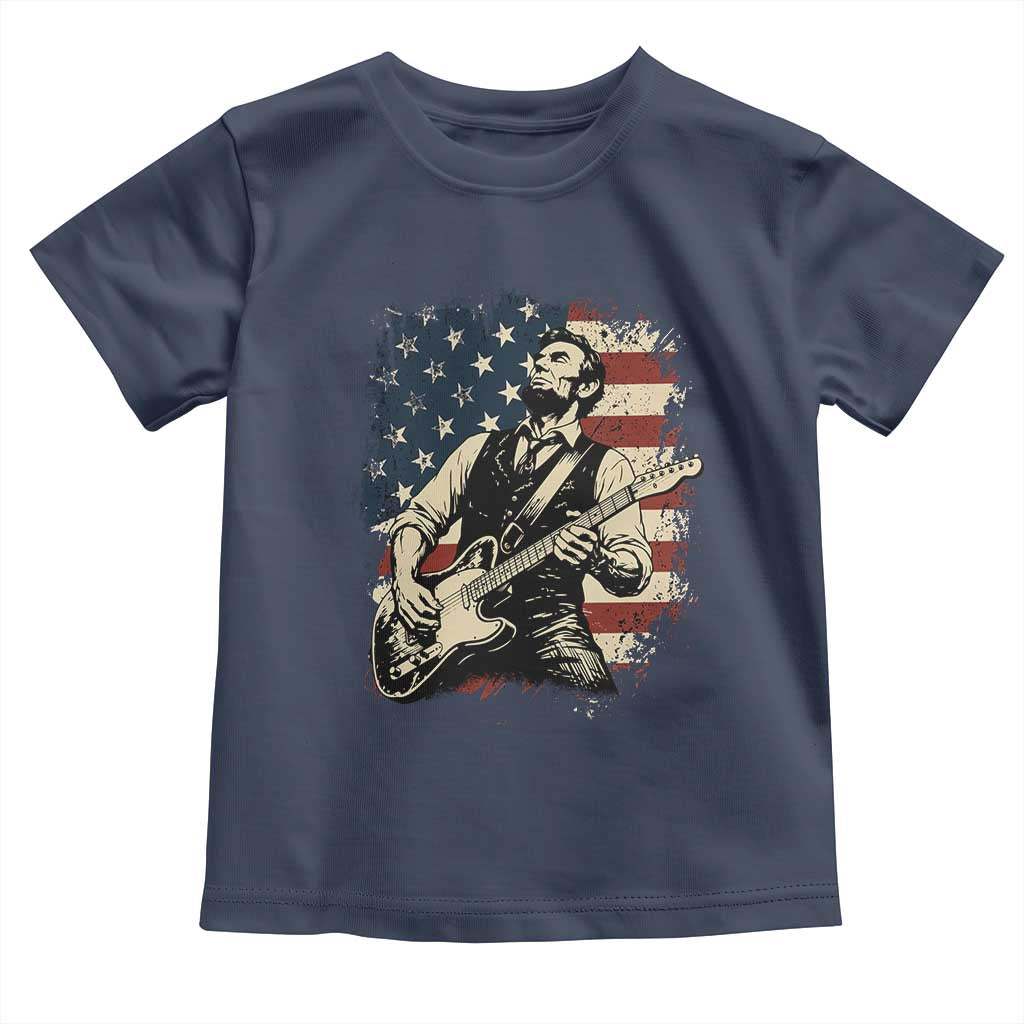Vintage Abraham Lincoln Playing Electric Guitar Toddler T Shirt Patriotic Rocker Gift TS12 Navy Print Your Wear